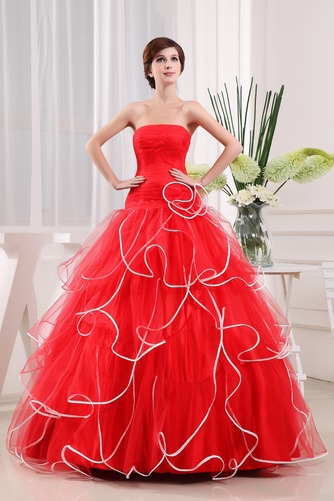 Organza Ärmellos Bodenlang Trägerlos Elegant Rückenfrei Ballkleid - Seite 3