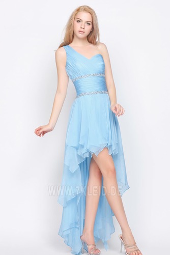 Sommer Slim Ärmellos Drapierung Baby Blau Asymmetrisch Abendkleid - Seite 3