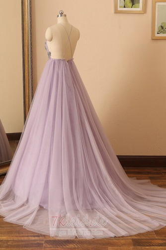 Ballkleid Tüll Tiefer V-Ausschnitt Ärmellos A-Linie Schlicht - Seite 2