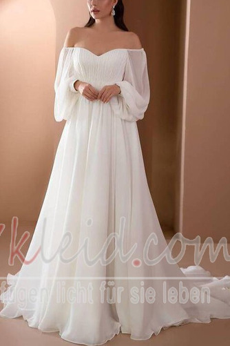 Brautkleid Reißverschluss Schulterfrei Drapierung Schlicht Lange Ärmel - Seite 1