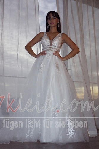 Brautkleid Frühling Tüll Elegant V-Ausschnitt Drapierung Bodenlang - Seite 1
