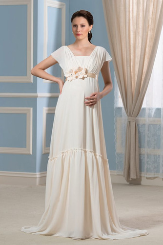 Kurze Ärmel Falte Mieder Gürtel Elegant Strand Chiffon Brautkleid - Seite 1