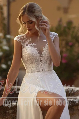 Brautkleid Strand Elegant Tiefer V-Ausschnitt Bodenlang Sommer - Seite 4