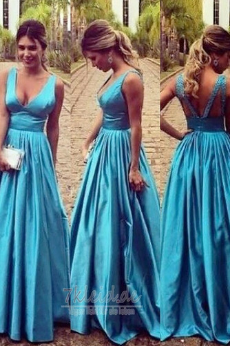 Satin moderne Rückenfrei A-Linie Bodenlang Frühling Ballkleid - Seite 1