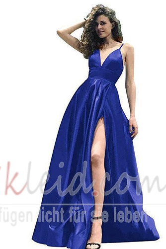 Natürliche Taille Satin Bodenlang Ärmellos V-Ausschnitt Sexy Abendkleid - Seite 9