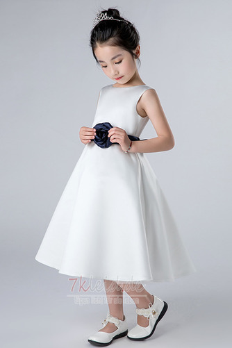 Wadenlang Reißverschluss Formell Natürliche Taille Satin Blumenmädchenkleid - Seite 3