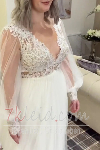 Brautkleid Schlicht Herbst Umgedrehtes Dreieck Durchsichtige V-Ausschnitt - Seite 5