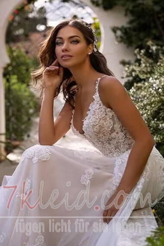 Brautkleid Tüll Jahr 2023 V-Ausschnitt Sommer Elegant Natürliche Taille - Seite 3