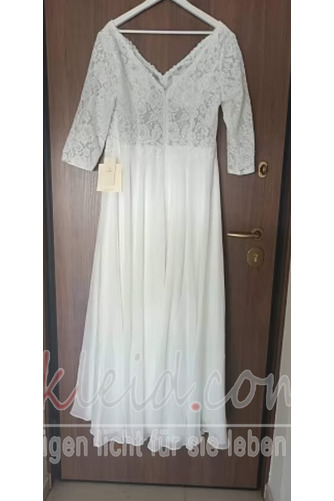 Brautkleid Spitze Elegant Lange Ärmel Bodenlang Chiffon V-Ausschnitt - Seite 3