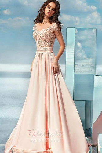 Kurze Ärmel Spitzen-Overlay Bateau Mittelgröße Sommer Ballkleid - Seite 1