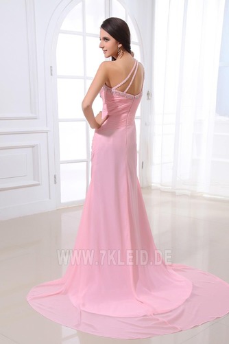 Pailletten Mieder Natürliche Taille Perlen Pink Chiffon Ballkleid - Seite 4