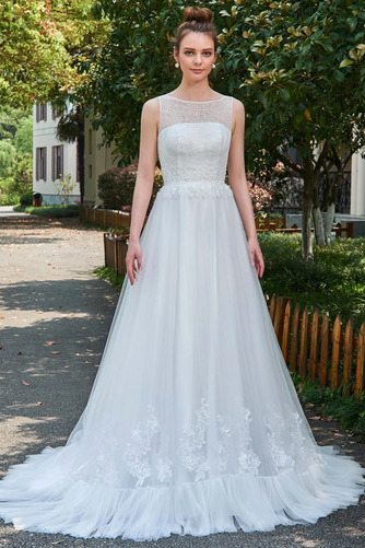 Spitze Natürliche Taille Ärmellos Drapierung Strand Brautkleid - Seite 1