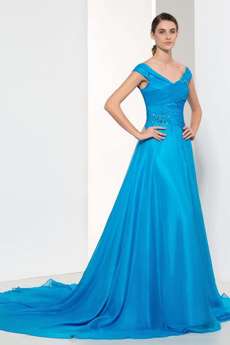 Natürliche Taille Chiffon Bördeln Ärmellos Sweep Zug A-Linie Abendkleid - Seite 1