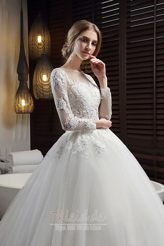Durchsichtige Ärmel Natürliche Taille Spitze Lange Ärmel Sweep Zug Brautkleid - Seite 5