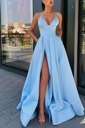 Abendkleid Frühling Bodenlang Schlicht Satin Tiefer V-Ausschnitt - Seite 2