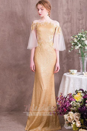 Natürliche Taille Kurze Ärmel Pailletten Mieder Pailletten Frühling Abendkleid - Seite 1