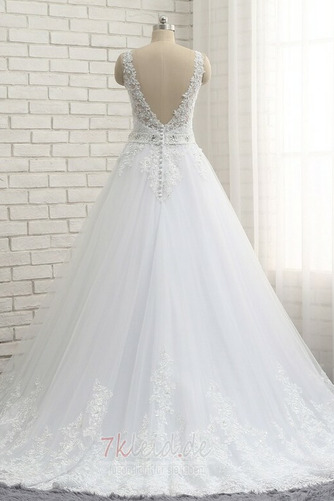 Natürliche Taille Spitzen-Overlay Perlengürtel Satin Brautkleid - Seite 2