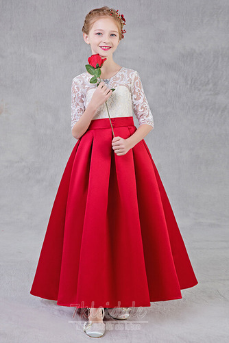 Spitze Durchsichtige Ärmel Juwel 3/4 Länge Ärmel Satin Blumenmädchenkleid - Seite 4