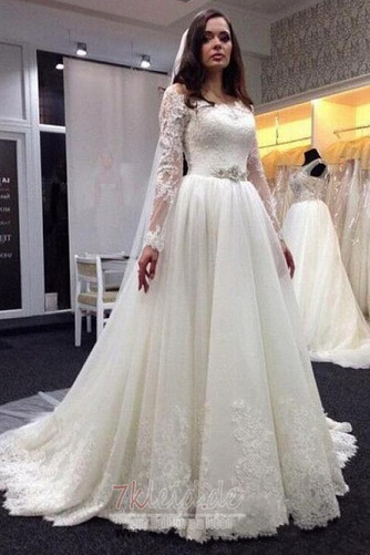 Natürliche Taille A-Linie Lange Spitze Halle Jahr 2019 Brautkleid - Seite 1