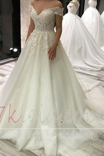 Brautkleid Tüll Lange Rückenfrei Tiefer V-Ausschnitt Natürliche Taille - Seite 1