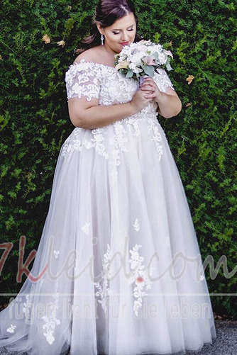 Brautkleid Tüll Kurze Ärmel Schulterfrei Natürliche Taille Halle - Seite 1