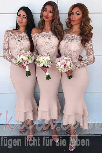 Brautjungfernkleid Durchsichtige Ärmel Natürliche Taille Mittelgröße Schulterfrei - Seite 1