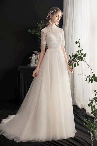 Brautkleid Schlicht Hoher Kragen Schmuck dekorativ Mieder Spitze - Seite 4