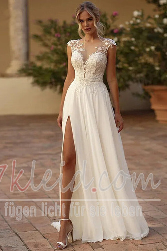 Brautkleid Strand Elegant Tiefer V-Ausschnitt Bodenlang Sommer - Seite 1