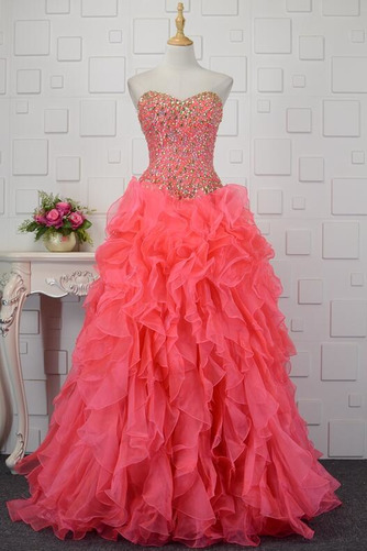 Bodenlang Mehrschichtige Rüsche A-Linie Trägerlos Formell Ballkleid - Seite 1