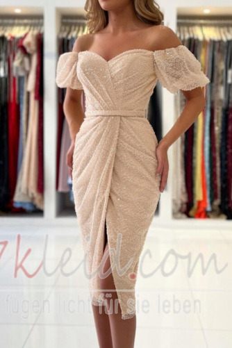 Cocktailkleid Reißverschluss Kurze Ärmel Knielang Natürliche Taille - Seite 4