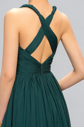 Falte Mieder Ärmellos Knöchellang Tiefer V-Ausschnitt Frühling Abendkleid - Seite 5