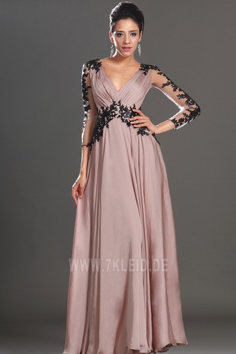 Perlen Pink Durchsichtige Ärmel Elegant Falte Mieder Spitze Abendkleid - Seite 2