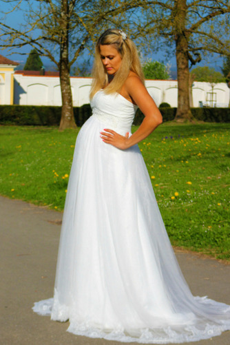 Brautkleid Trägerlos Ärmellos Empire Taille Sweep Zug Drapierung - Seite 1