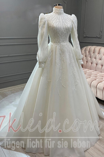 Brautkleid Organza Sweep Zug Halle Hoher Kragen Drapierung Mittelgröße - Seite 1