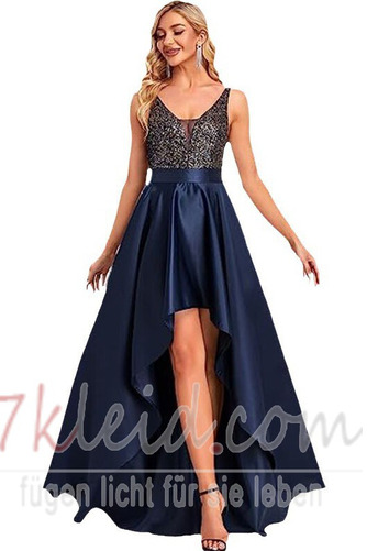 Ballkleid Jahr 2023 V-Ausschnitt Asymmetrisch Elastischer Satin - Seite 6