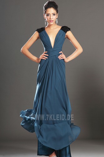 Tiefe Taille V-Ausschnitt Elegant Teal Lange Sommer Abendkleid - Seite 1