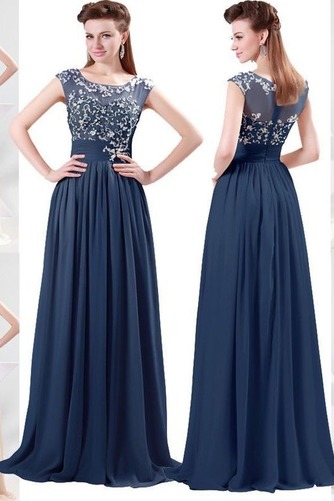 Bördeln Kurze Ärmel Gekappte Ärmel A-Linie Chiffon Abendkleid - Seite 1