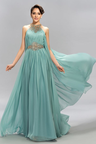 Chiffon Elegant Juwel Birneförmig Bodenlang Frühling Abendkleid - Seite 1