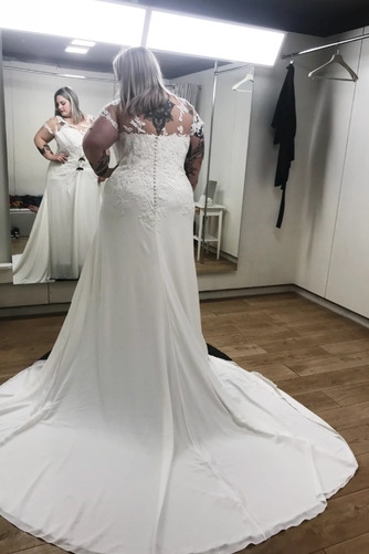 Brautkleid Lange Spitze Kurze Ärmel Knopf Gekappte Ärmel Natürliche Taille - Seite 2