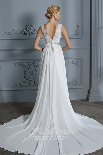Kapelle Schleppe V-Ausschnitt Knopf Mittelgröße Chiffon Rückenfrei Brautkleid - Seite 2