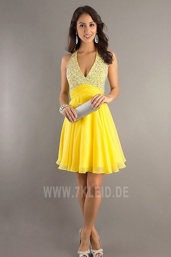 Gelb Schick Ärmellos Rückenfrei Chiffon Kurz Ballkleid - Seite 3