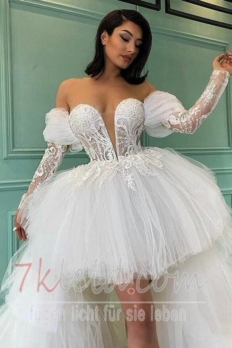 Brautkleid Asymmetrisch Natürliche Taille Schick Tüll Durchsichtige Ärmel - Seite 4