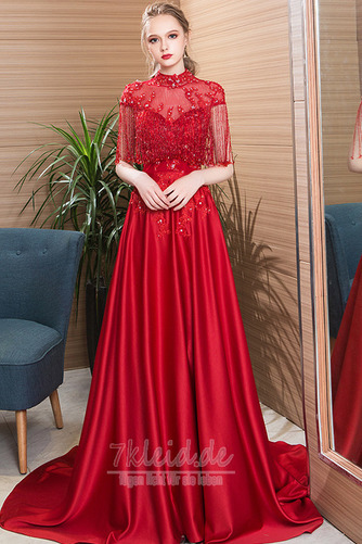 Rücken Schnürung Hoher Kragen Elegant Kleine Größe Abendkleid - Seite 5