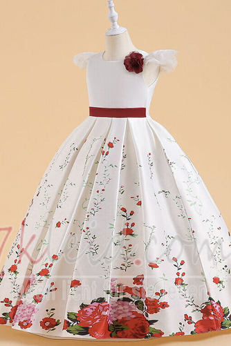 Blumenmädchenkleid Satin Reißverschluss Juwel A-Linie Knöchellang Natürliche Taille - Seite 7