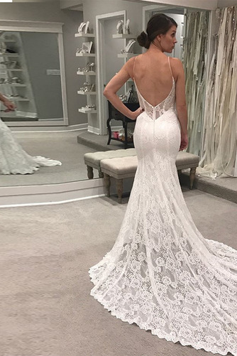 Brautkleid Natürliche Taille Ärmellos Spitze Lange Elegant V-Ausschnitt - Seite 2