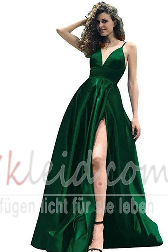 Natürliche Taille Satin Bodenlang Ärmellos V-Ausschnitt Sexy Abendkleid - Seite 3