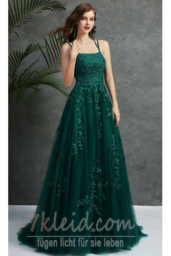 Abendkleid A-Linie Natürliche Taille Spitze Elegant Winter Spaghettiträger - Seite 1