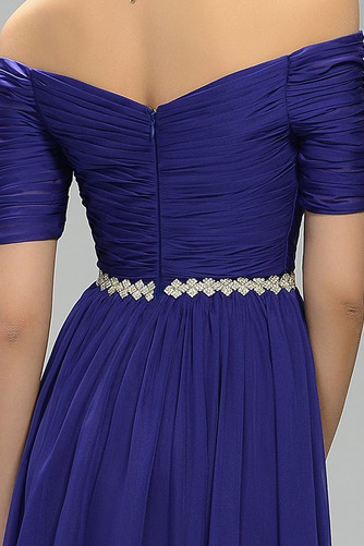 Falte Mieder Natürliche Taille edel Kurze Ärmel Chiffon Abendkleid - Seite 4