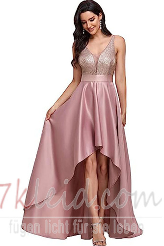 Ballkleid Jahr 2023 V-Ausschnitt Asymmetrisch Elastischer Satin - Seite 4