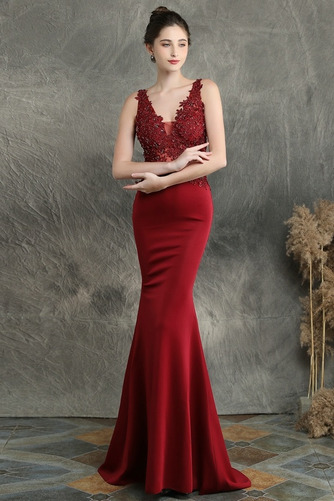 Abendkleid Satin Natürliche Taille Ärmellos V-Ausschnitt Applike - Seite 8